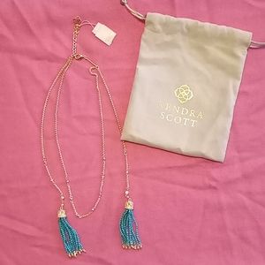 NWT Kendra Scott Monique turquoise tassel silver toned necklace
